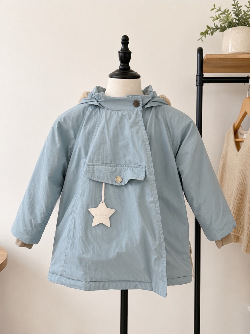 Mini A Ture Pale Blue Hooded Kids Raincoat